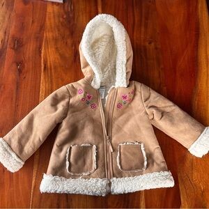 Little Me Brown Tan Sherpa Faux Fur Hooded Warm 18 month baby girl toddler coat